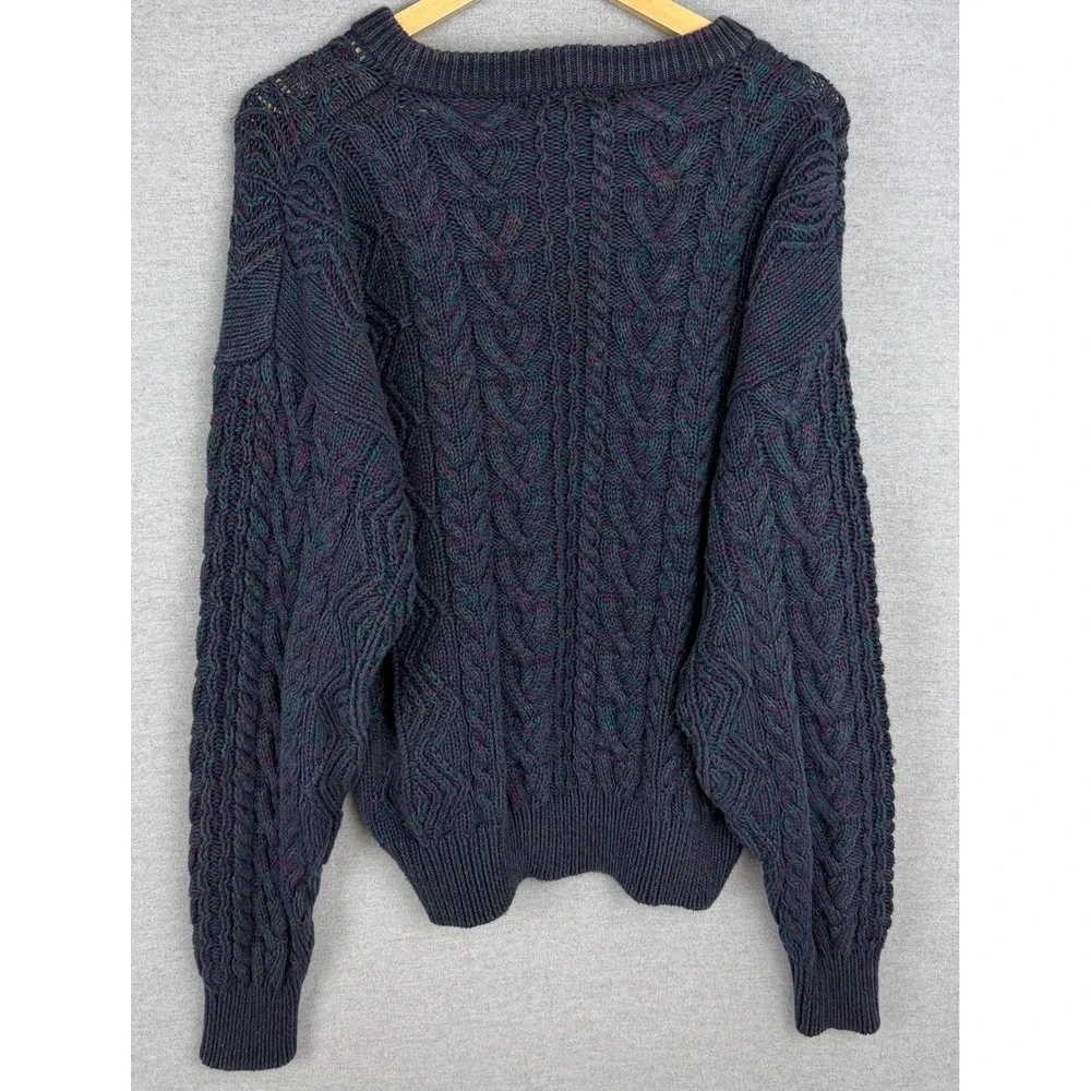 Eddie Bauer Vintage Cable Knit Sweater Mens XL Teal‎ Purple Marled Crewneck